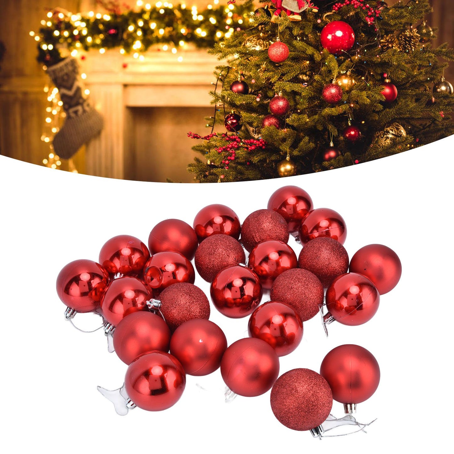 24Pcs Christmas Tree Ball 6cm Glittering Decoration Ornament for Home Party OfficeRed