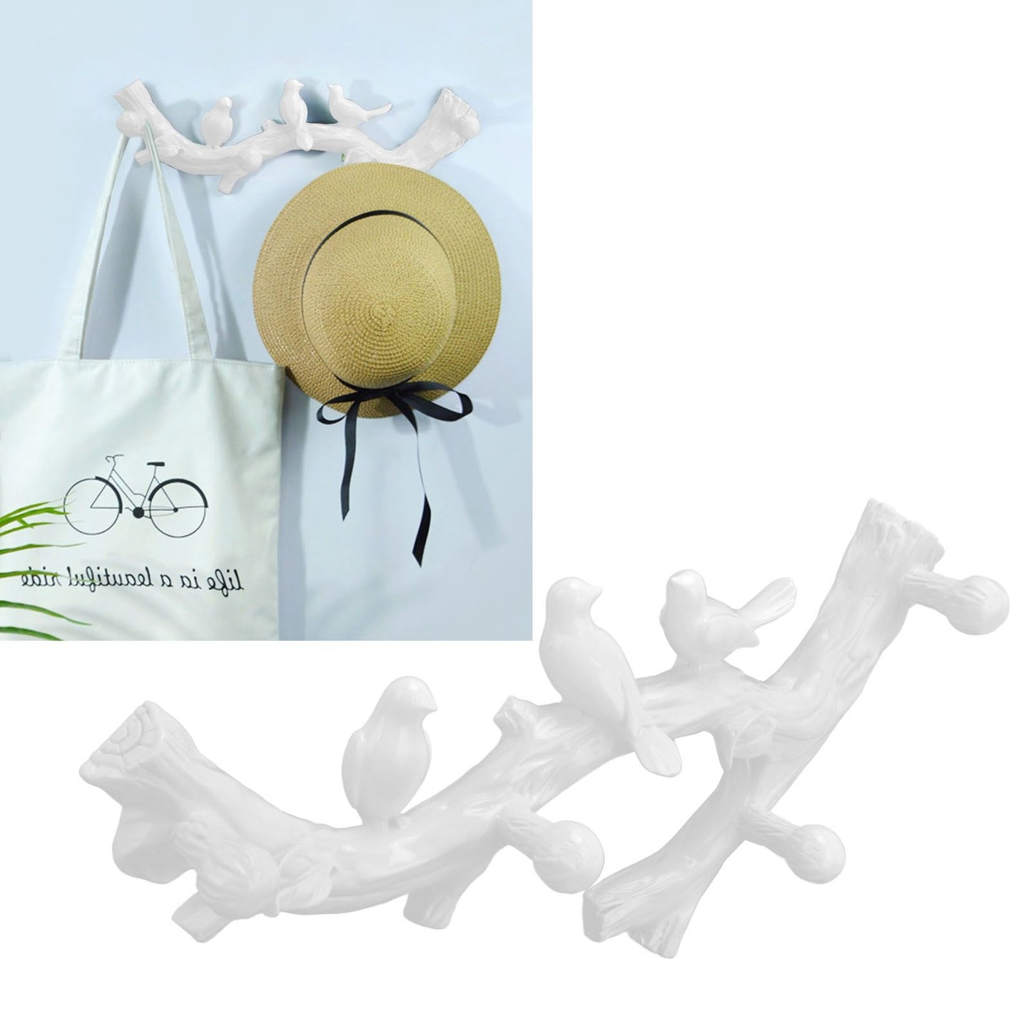 Resin Bird Hooks Wall Mounted Coat Key Hanger Creative 3D Home Decoration AccessoriesS(29.5cm)