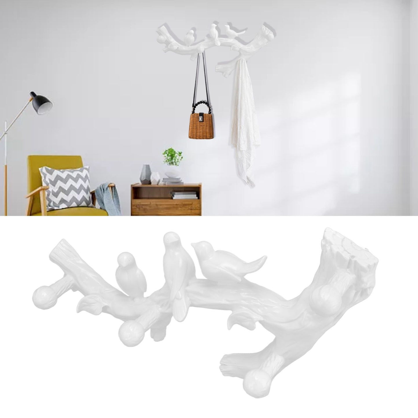 Resin Bird Hooks Wall Mounted Coat Key Hanger Creative 3D Home Decoration AccessoriesS(29.5cm)