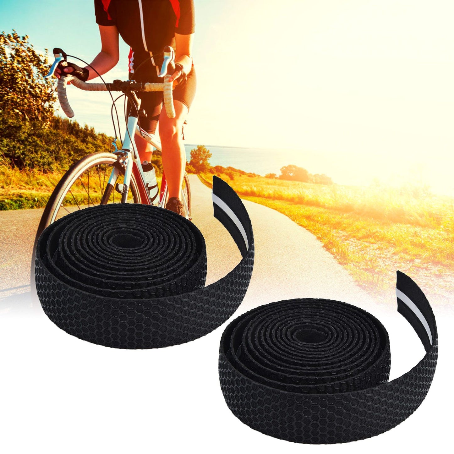 Handlebar Tape Quick Dry Anti Slip Tape Synthetic Sponge Bicycle Cycling Wrap Tape for Outdoor ExerciseBlack