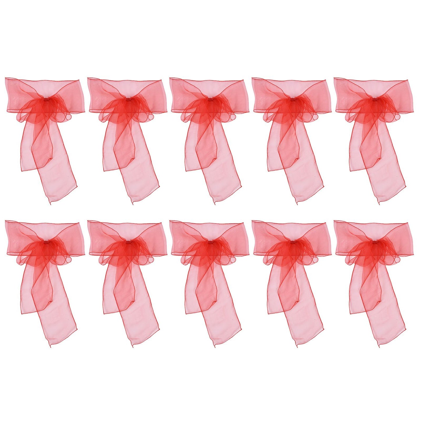 10Pcs Organza Banquet Chair Sash Exquisite Chair Bows Sashes for Wedding Party DecorationBright Red