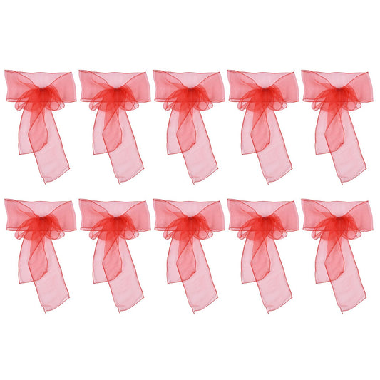 10Pcs Organza Banquet Chair Sash Exquisite Chair Bows Sashes for Wedding Party DecorationBright Red