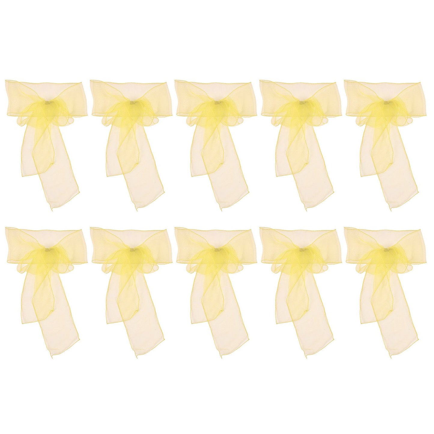 10Pcs Organza Banquet Chair Sash Exquisite Chair Bows Sashes for Wedding Party DecorationBright Yellow