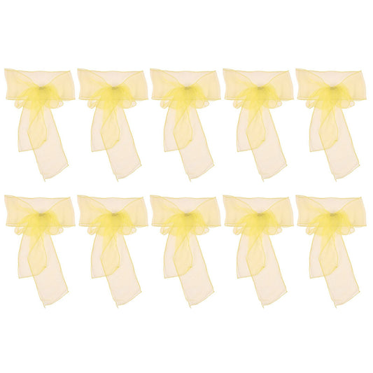 10Pcs Organza Banquet Chair Sash Exquisite Chair Bows Sashes for Wedding Party DecorationBright Yellow