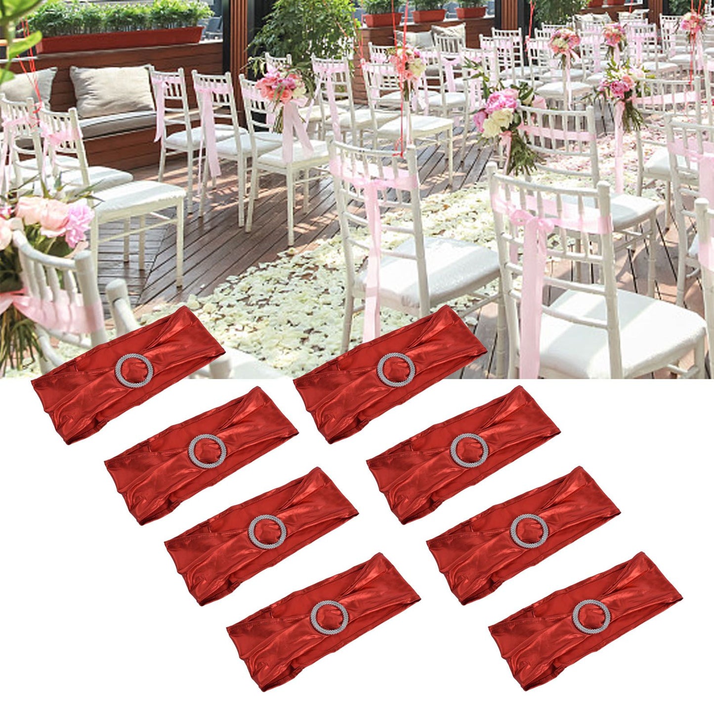 10Pcs Chair Cover Bands Elastic Stretch Sashes Bows for Wedding Banquet Hotel DecorationBright Red