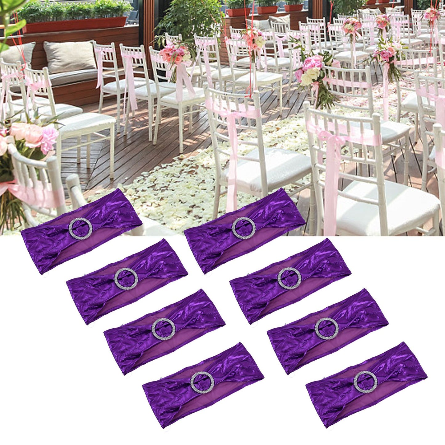 10Pcs Chair Cover Bands Elastic Stretch Sashes Bows for Wedding Banquet Hotel DecorationPurple
