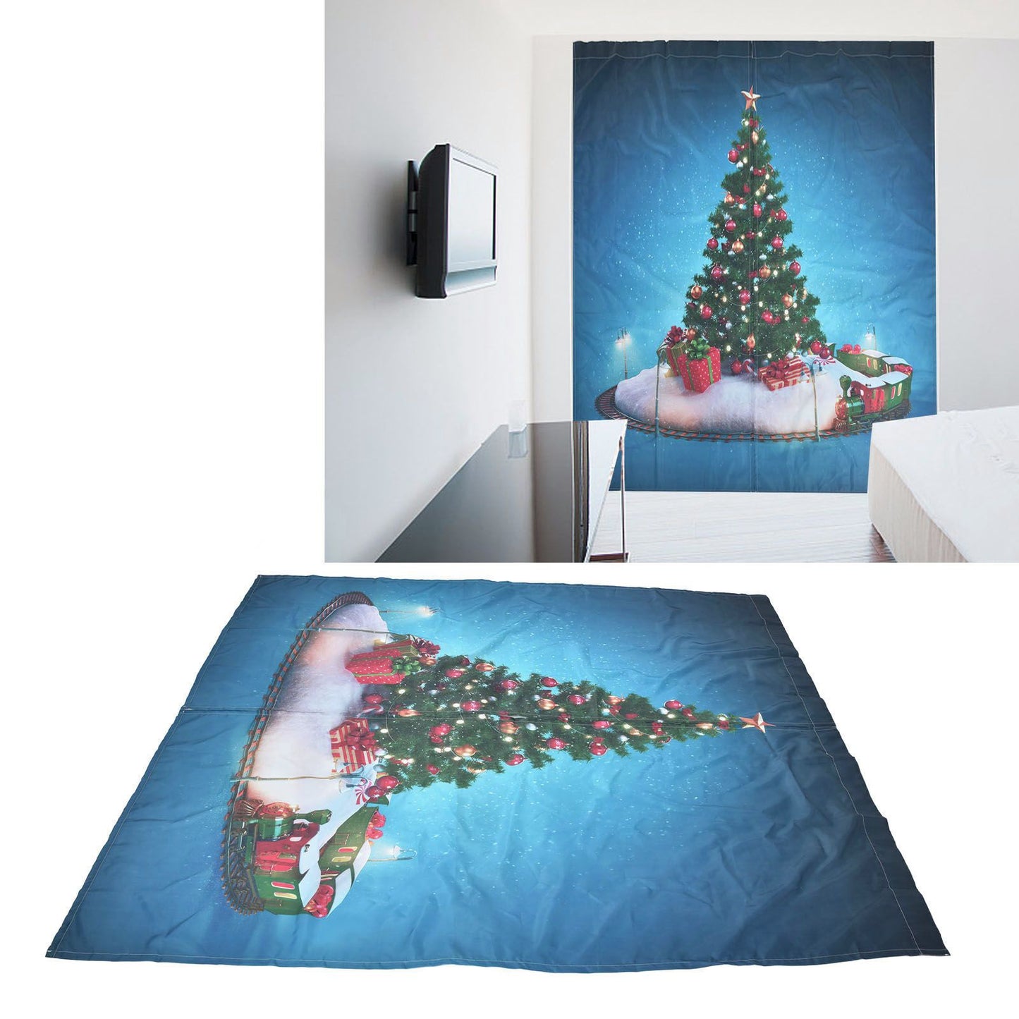 Christmas 3D Digital Printing Curtains House Decor Shading Curtains with Christmas Tree for Living Room Bedroom150x166cm / 59.1x65.4in