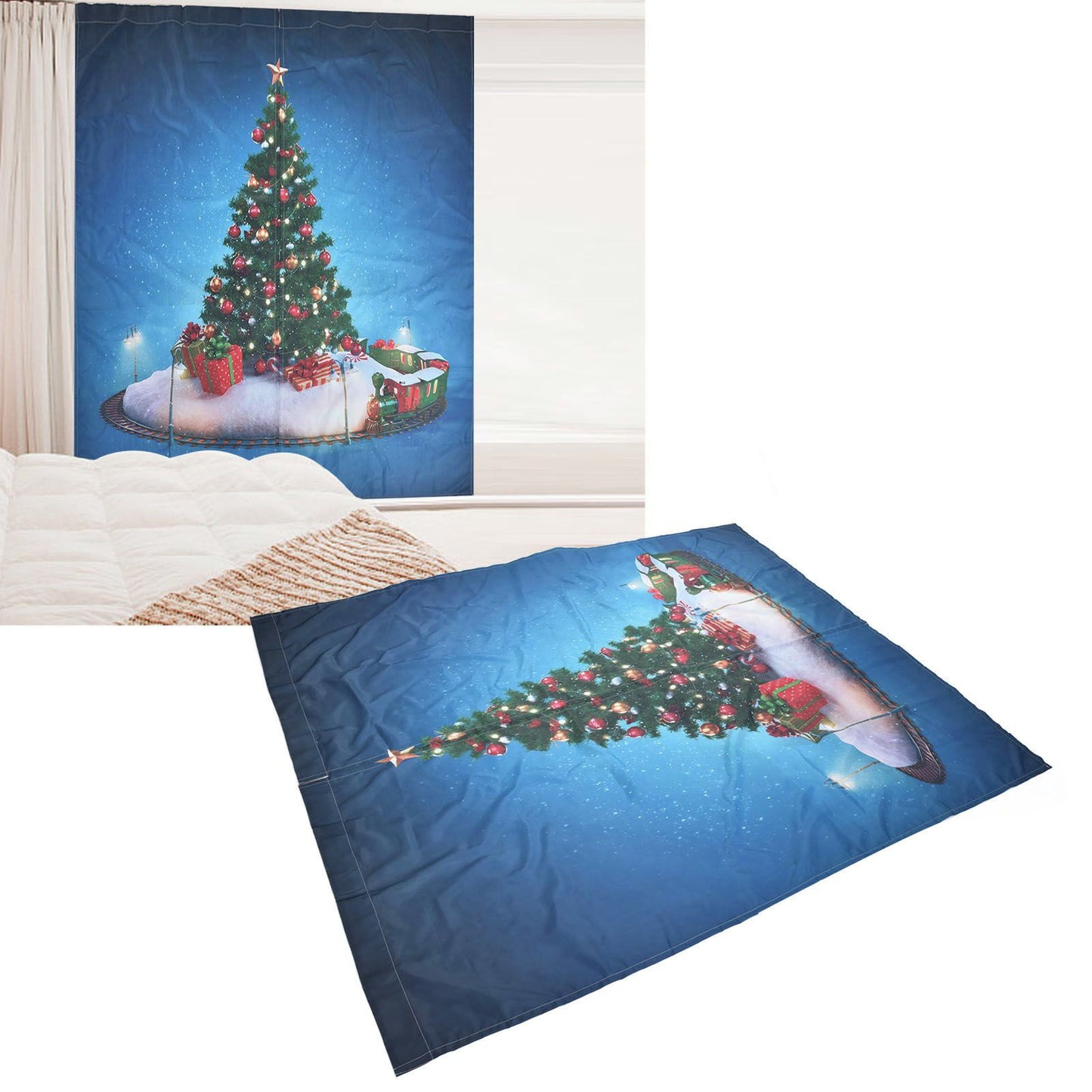 Christmas 3D Digital Printing Curtains House Decor Shading Curtains with Christmas Tree for Living Room Bedroom150x166cm / 59.1x65.4in