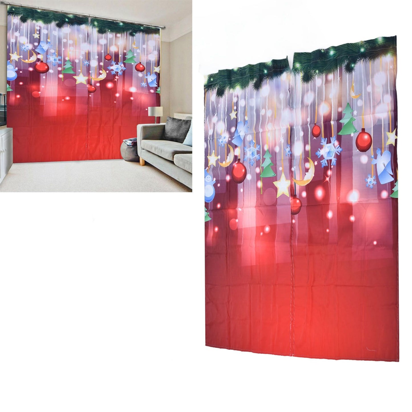 3D Digital Printing Christmas Curtain Individuality Creativity Blackout Curtain for Christmas Decoration170x 200cm