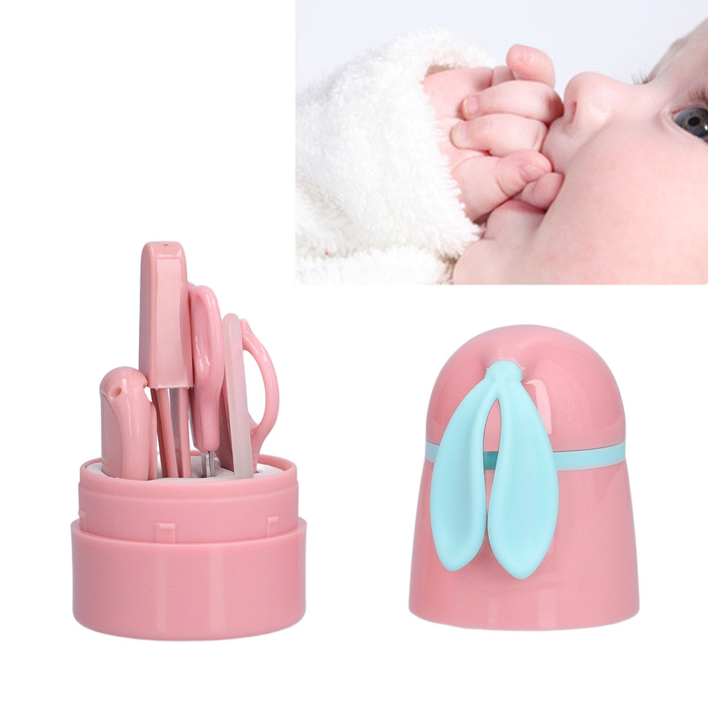 Baby Nail Kit 4 in 1 Cute Bunny Nail Care Set with Cute Case Nail Clippers Scissor Nail File Tweezers for Newborn