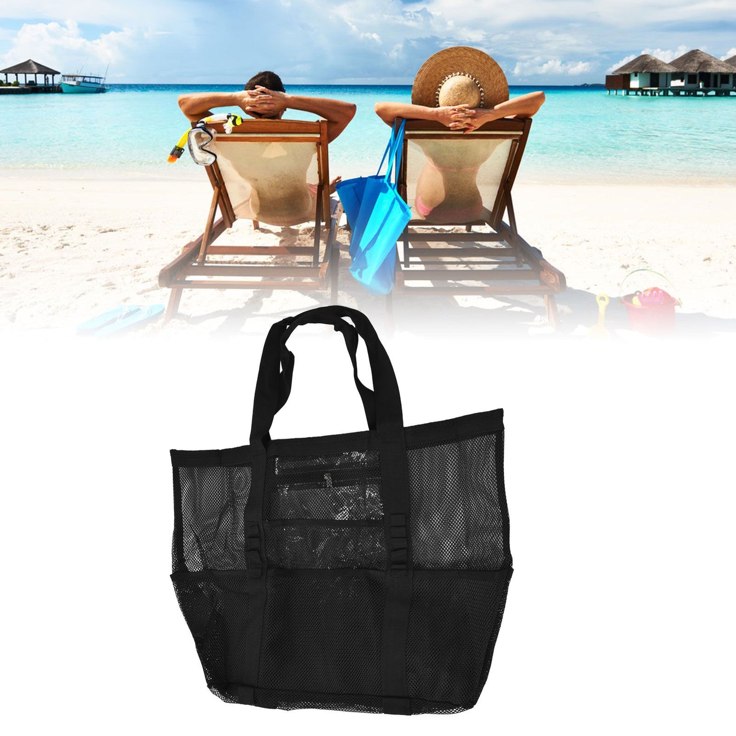 Beach Bags Mesh Oxford Cloth Oversized Storage Tote Bags for Beach Picnic Barbecue Camping