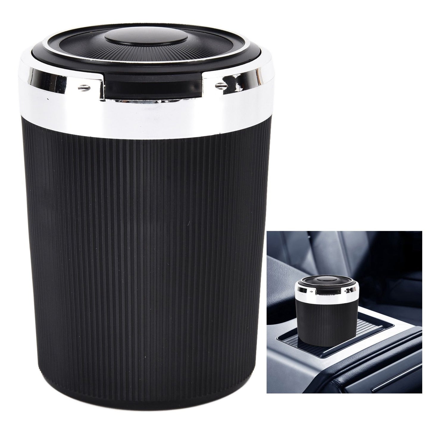 LED Car Ashtray with Lid 3W Portable Automobile Ashtray Car Cigarette Ashtray for Home OfficeSilver