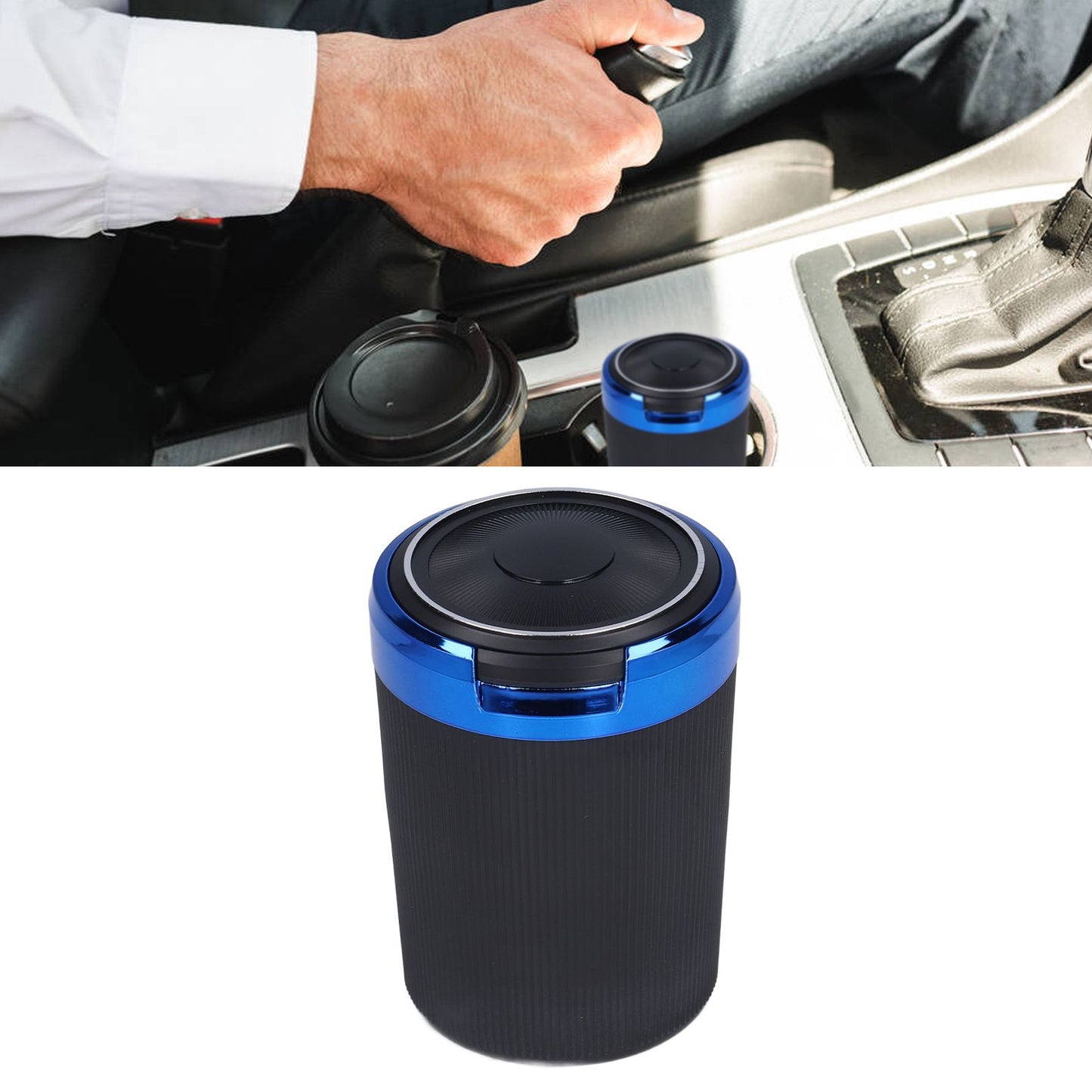 3W Luminous Car Ashtray with LED Light Lid Fireproof Smokeless Cigarette Ashtray for Home OfficeBlue