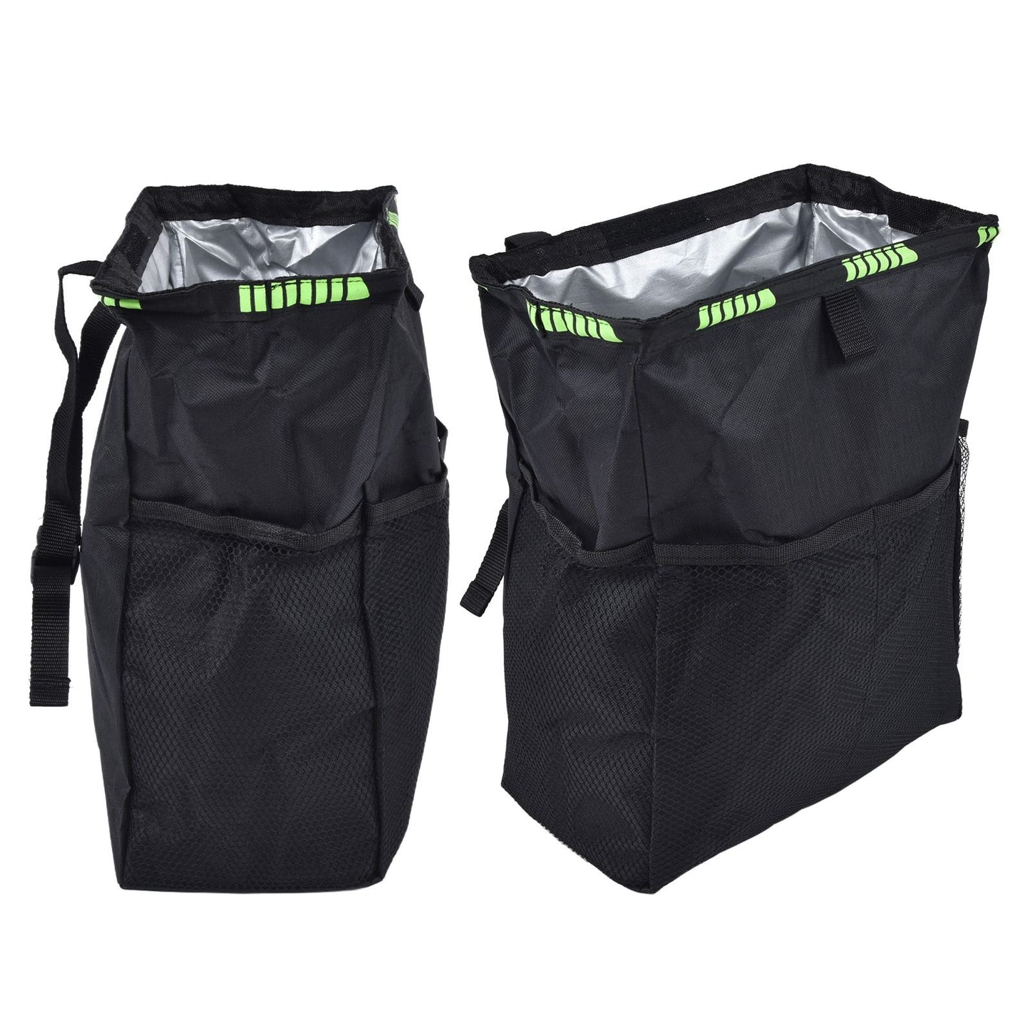 Car Garbage Storage Bag Waterproof Foldable Oxford Fabric Auto Litter Bin with Lid and Pockets Black