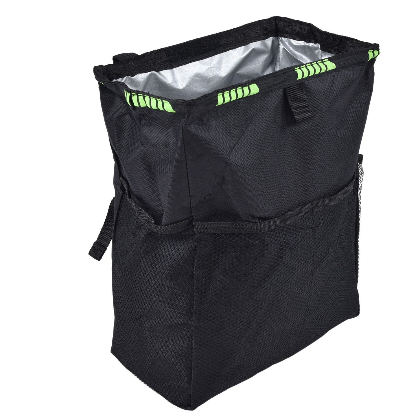 Car Garbage Storage Bag Waterproof Foldable Oxford Fabric Auto Litter Bin with Lid and Pockets Black