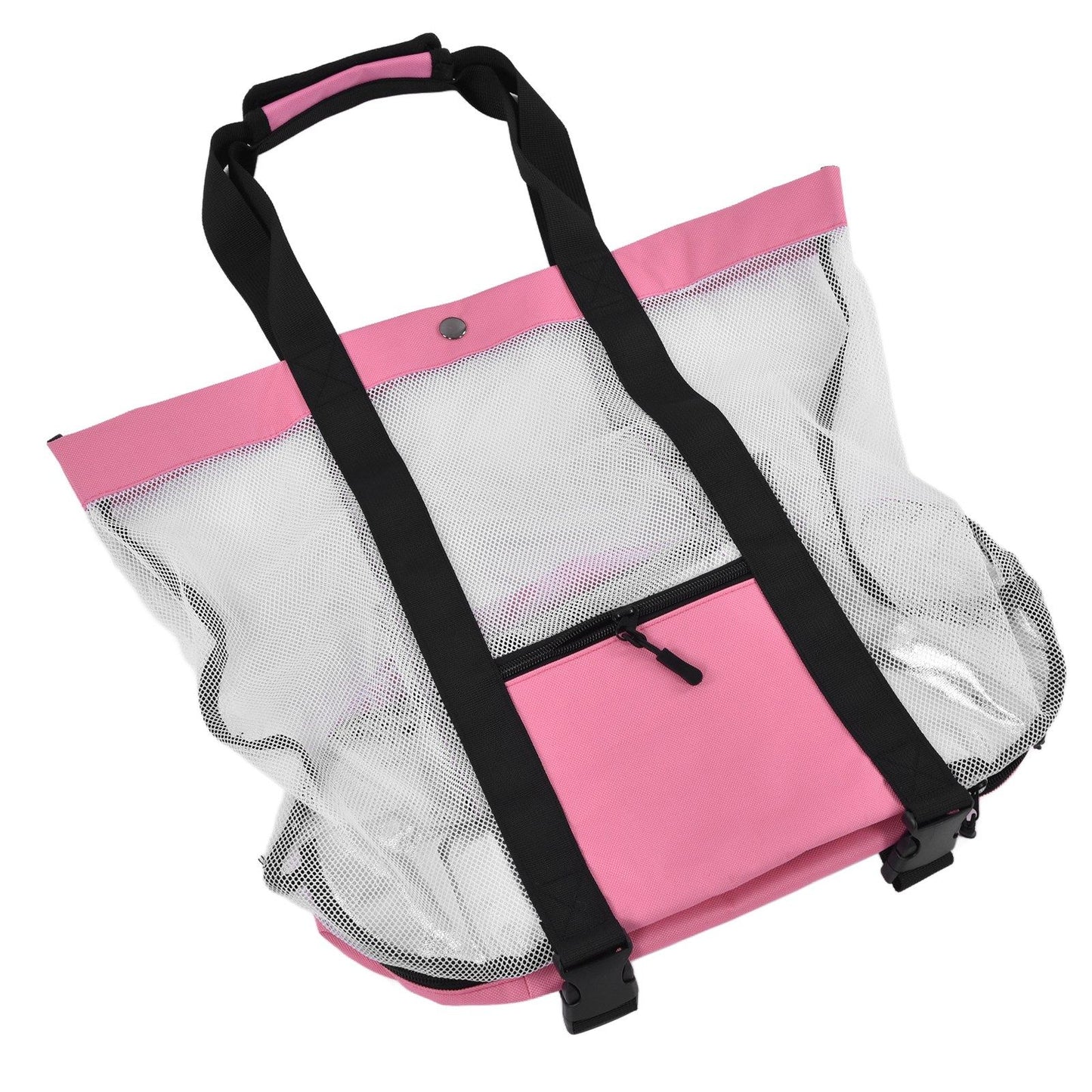 Beach Bags Mesh Cotton Oversized Storage Tote Bags for Beach Picnic Barbecue Camping Pink