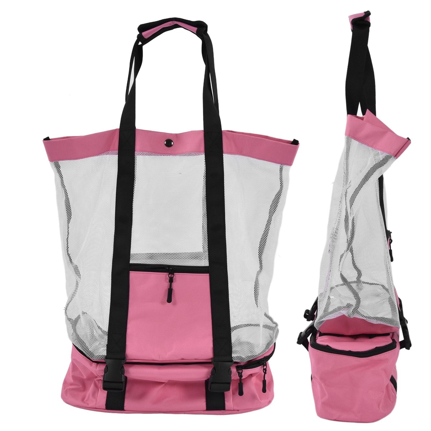 Beach Bags Mesh Cotton Oversized Storage Tote Bags for Beach Picnic Barbecue Camping Pink