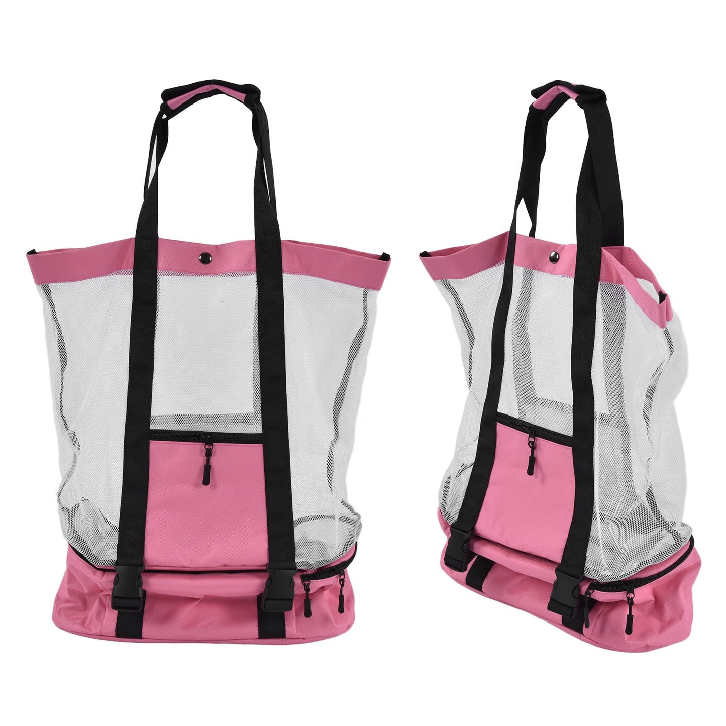 Beach Bags Mesh Cotton Oversized Storage Tote Bags for Beach Picnic Barbecue Camping Pink