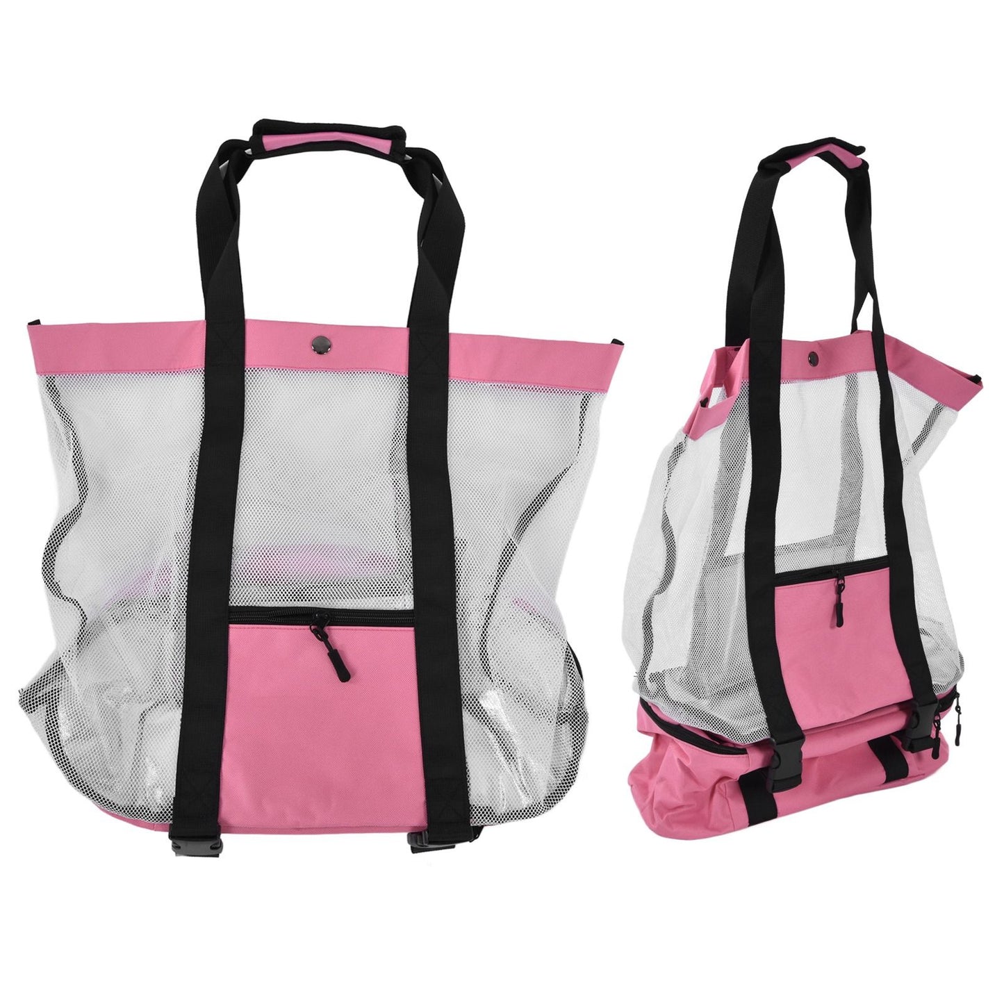 Beach Bags Mesh Cotton Oversized Storage Tote Bags for Beach Picnic Barbecue Camping Pink