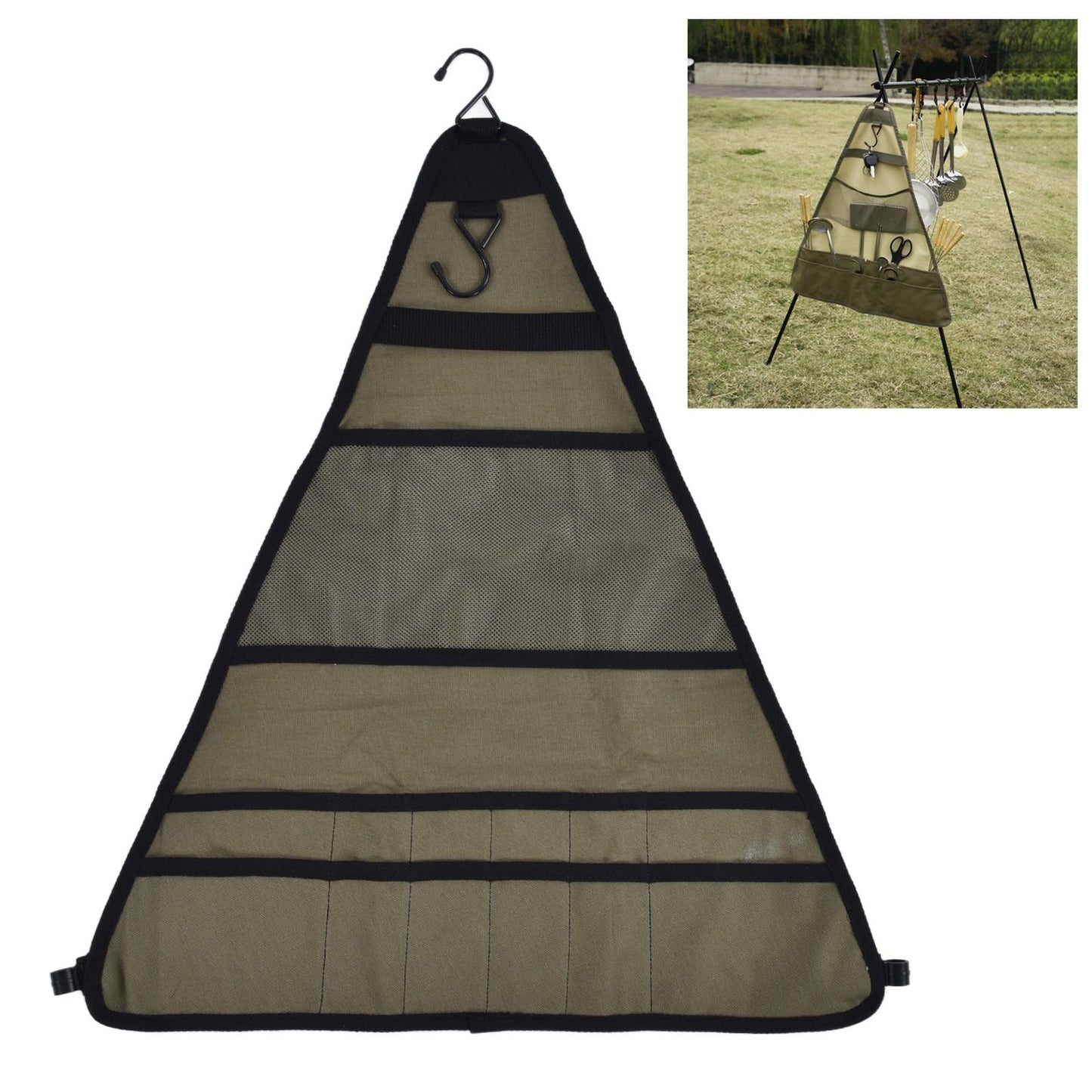 Outdoor Tableware Storage Bag Foldable Oxford Flatware Organizer Hanging Bag for Barbecue Picnic