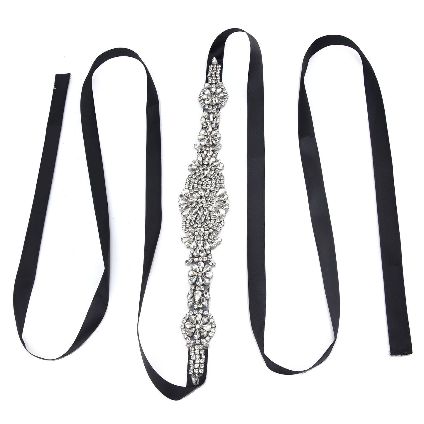Rhinestone Wedding Dress Belt Elegant Waistbelt Clothes Accessories for Bride BridesmaidBlack
