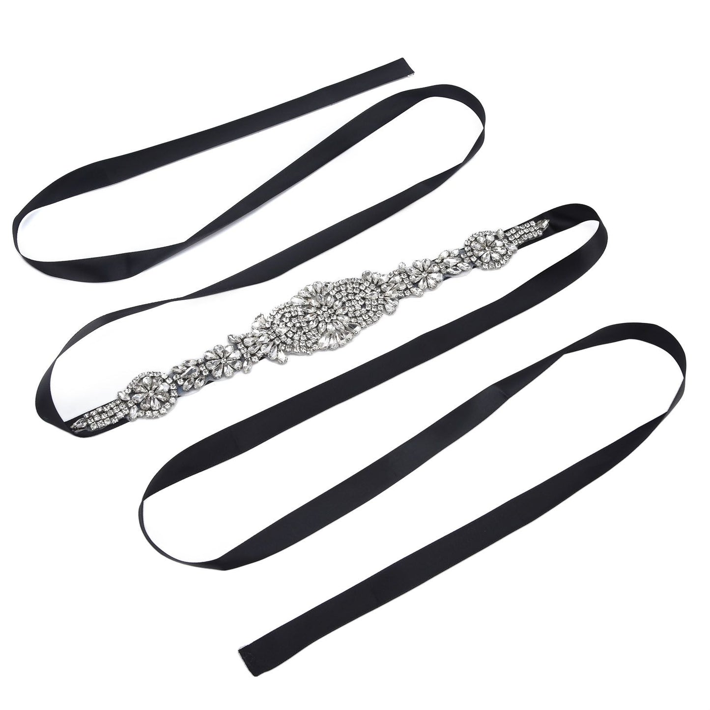 Rhinestone Wedding Dress Belt Elegant Waistbelt Clothes Accessories for Bride BridesmaidBlack