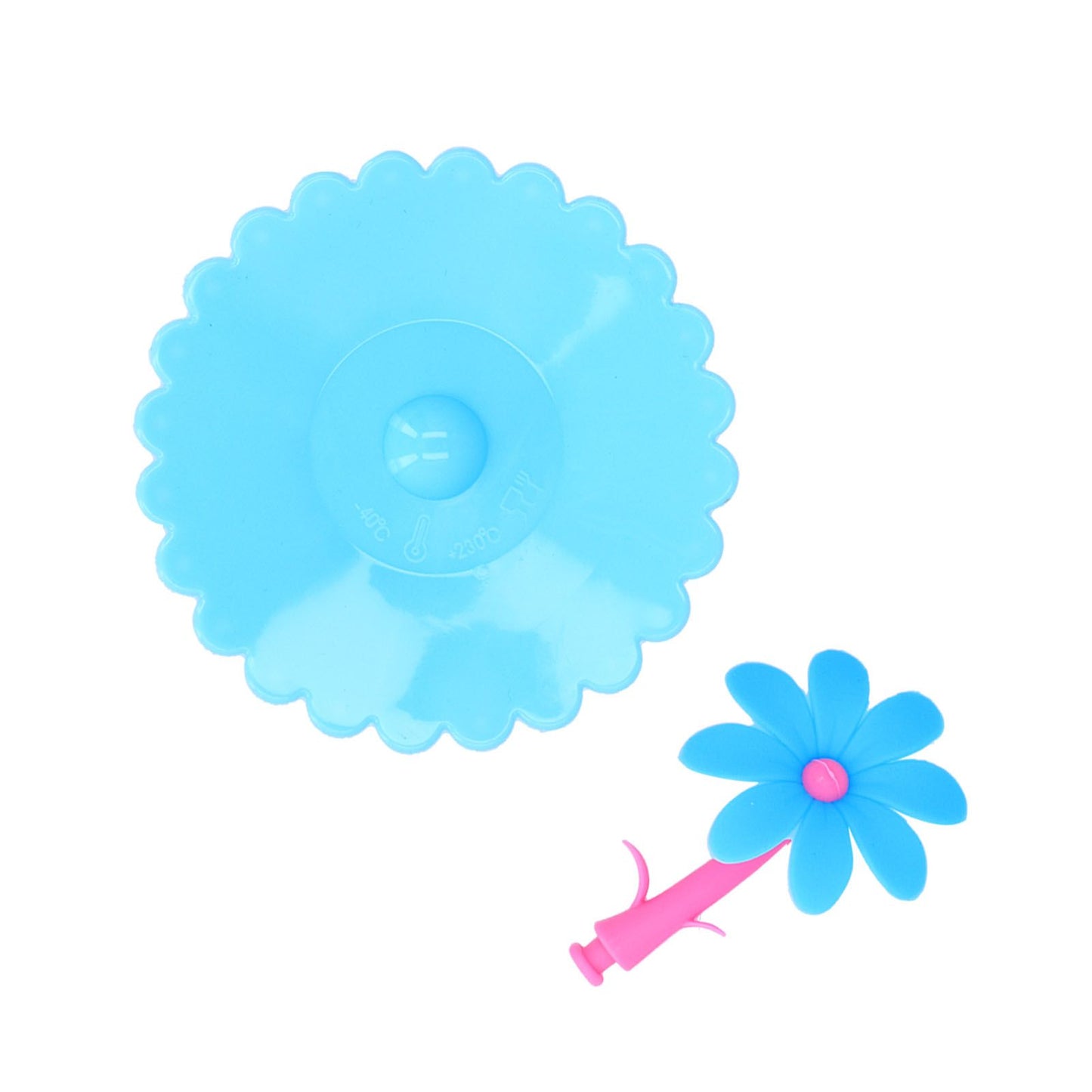 Silicone Lid Dustproof Hot and Cold Beverage Cup Cover with Flower Shape Handle for Kitchen HomeBlue