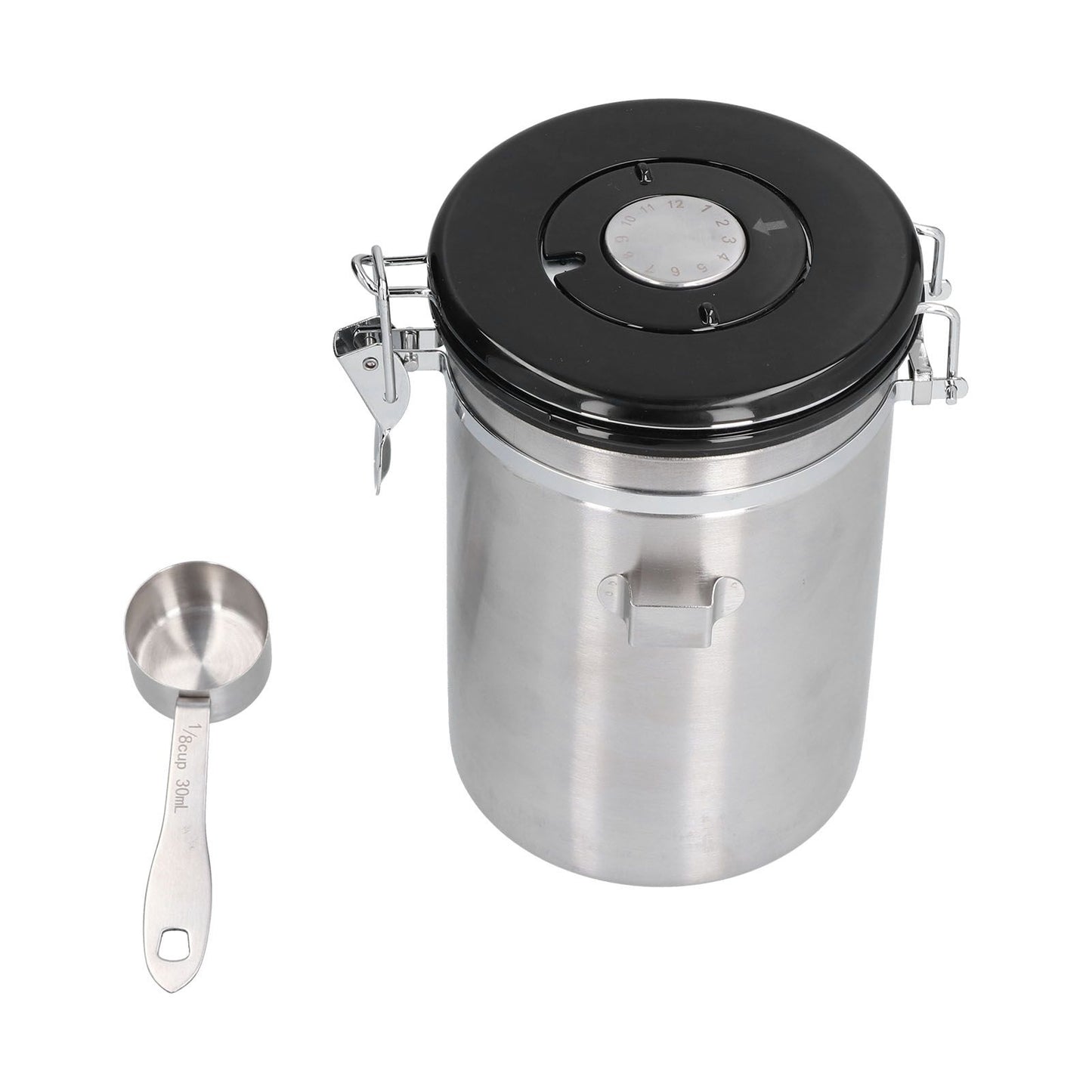 Stainless Steel Coffee Canisters with Calendar Wheel Exhaustable Coffee Jar for Home Coffee Shop1.8L Silver Color