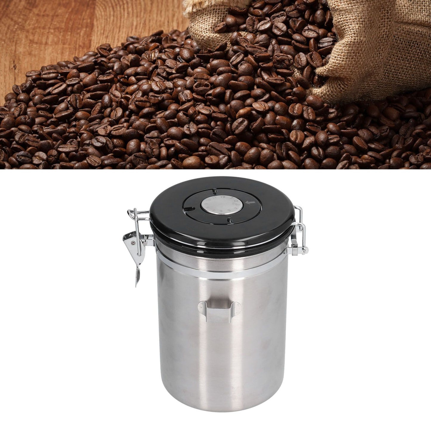 Stainless Steel Coffee Canisters with Calendar Wheel Exhaustable Coffee Jar for Home Coffee Shop1.8L Silver Color