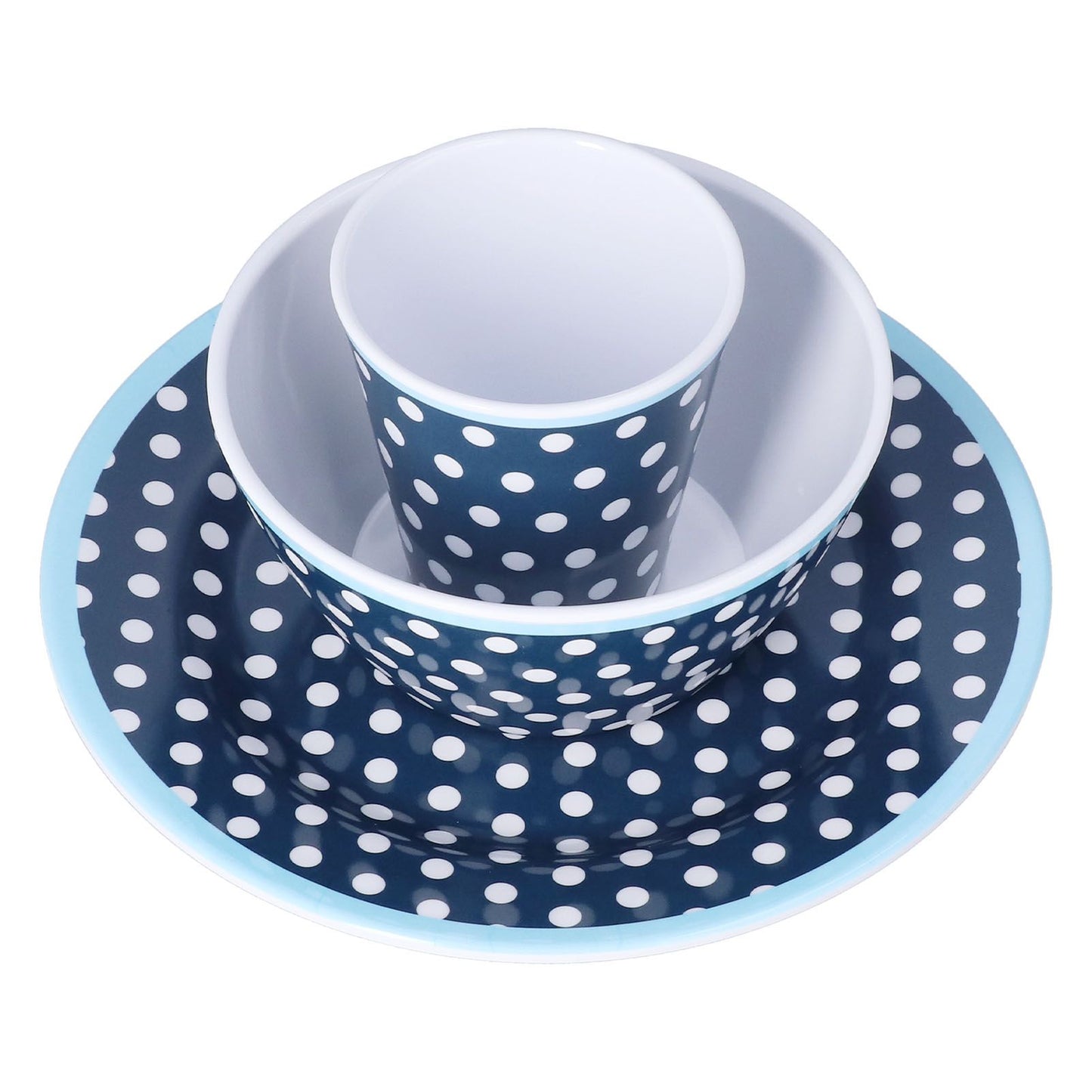 3 Piece Set of Salad Tableware Fruit Snack Plate Bowl and Cup Set Salad TablewareDark Blue Dots