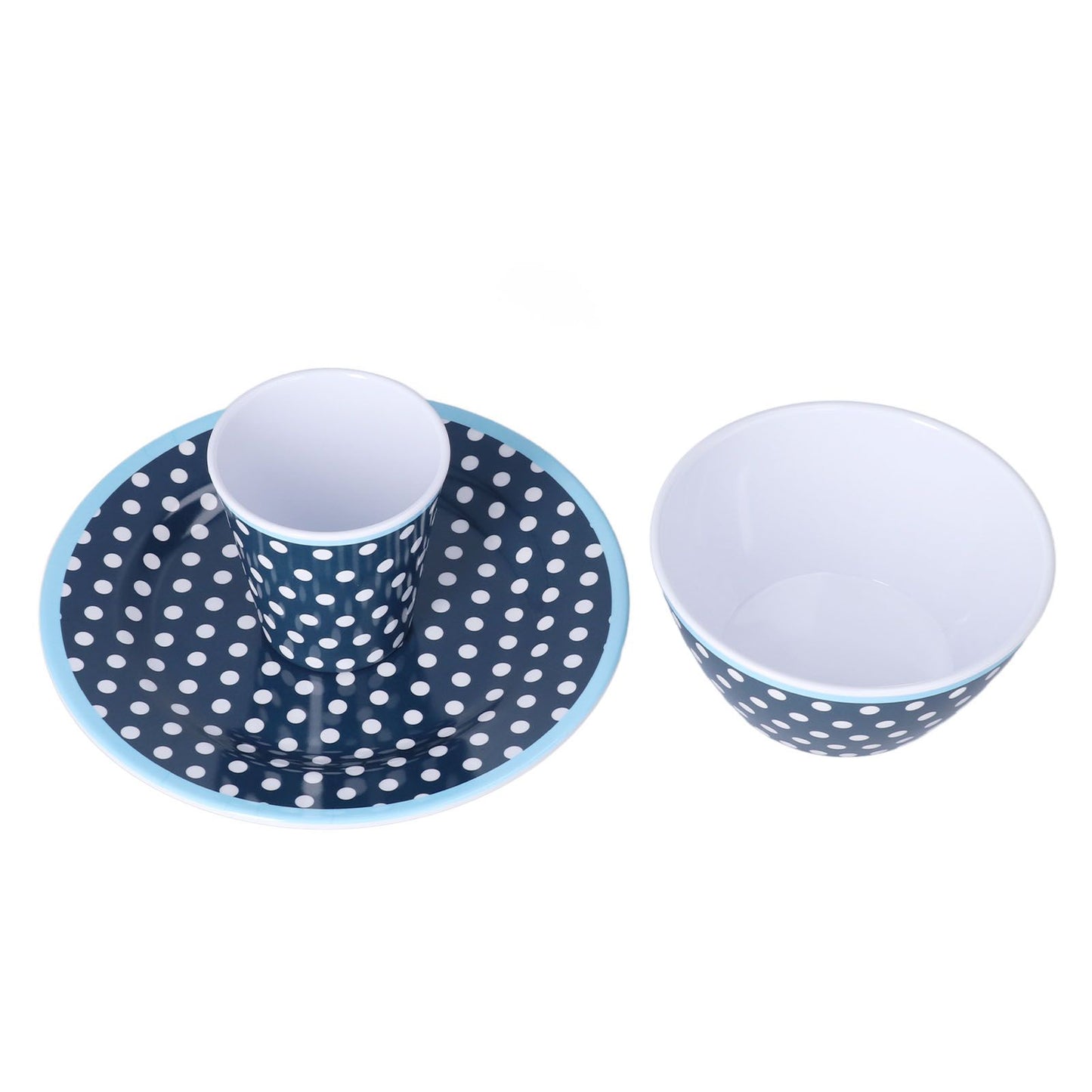 3 Piece Set of Salad Tableware Fruit Snack Plate Bowl and Cup Set Salad TablewareDark Blue Dots