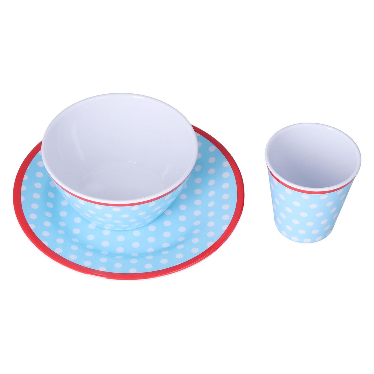 3 Piece Set of Salad Tableware Fruit Snack Plate Bowl and Cup Set Salad TablewareLight Blue Dots