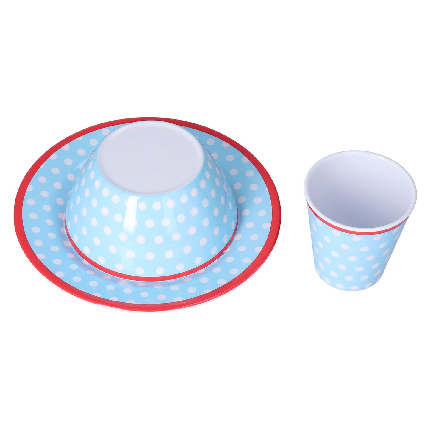 3 Piece Set of Salad Tableware Fruit Snack Plate Bowl and Cup Set Salad TablewareLight Blue Dots