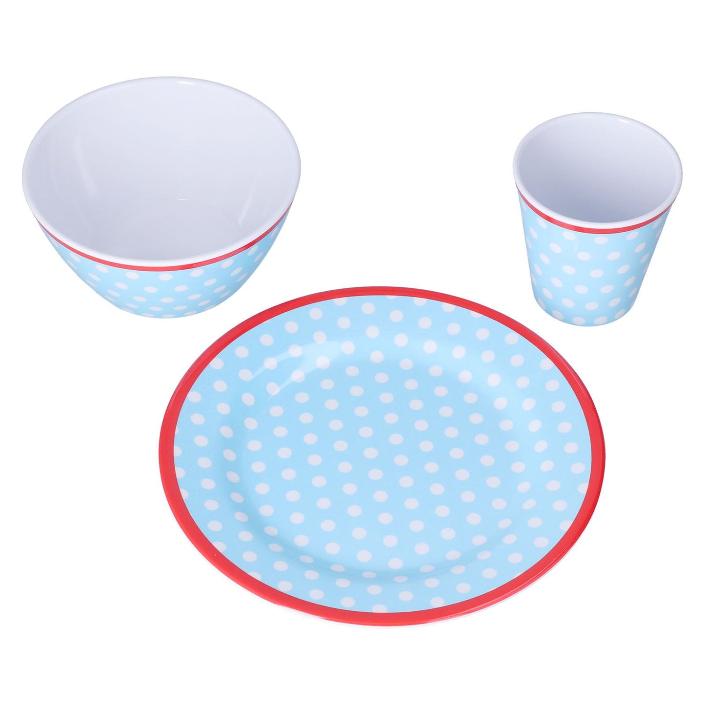 3 Piece Set of Salad Tableware Fruit Snack Plate Bowl and Cup Set Salad TablewareLight Blue Dots