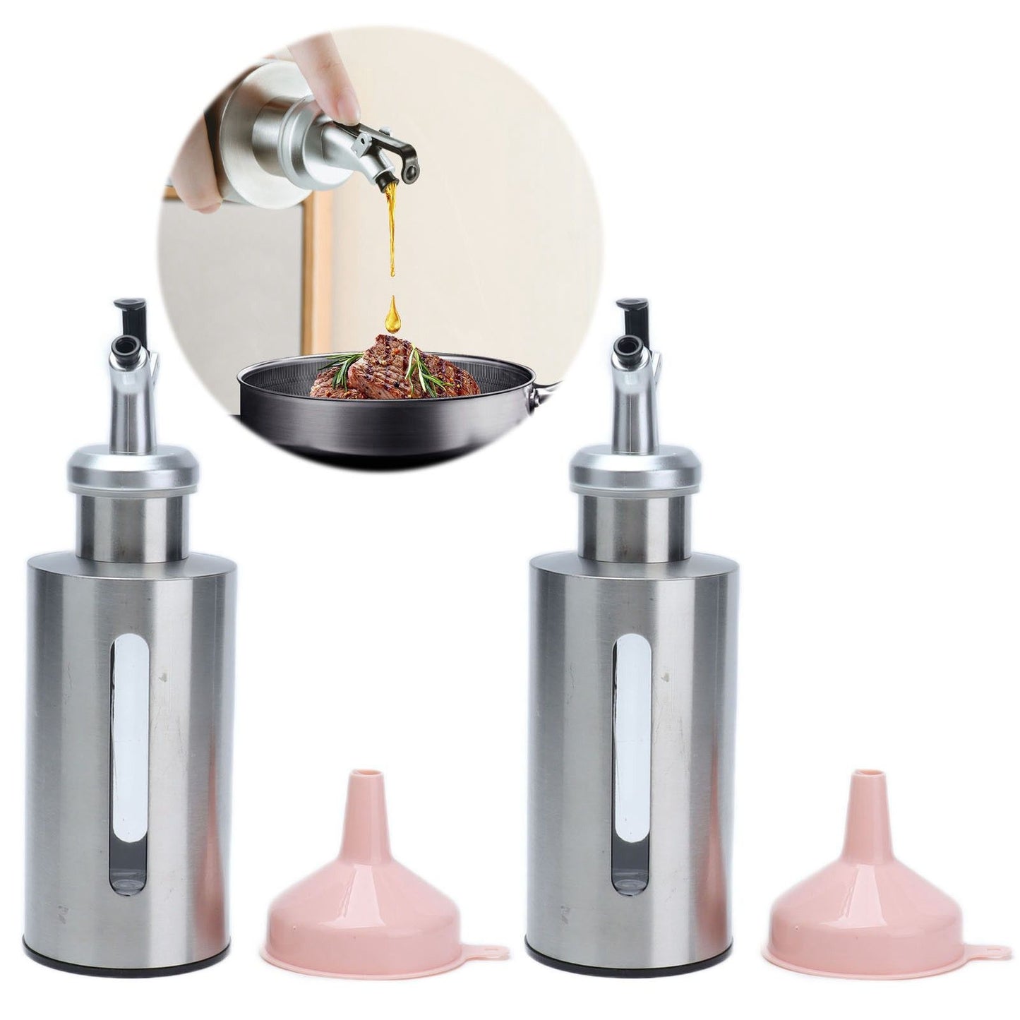 Oil Dispenser Bottle Stainless Steel Easy Refill and Cleaning Modern Olive Oil Dispenser for Vinegar Sauce190ML