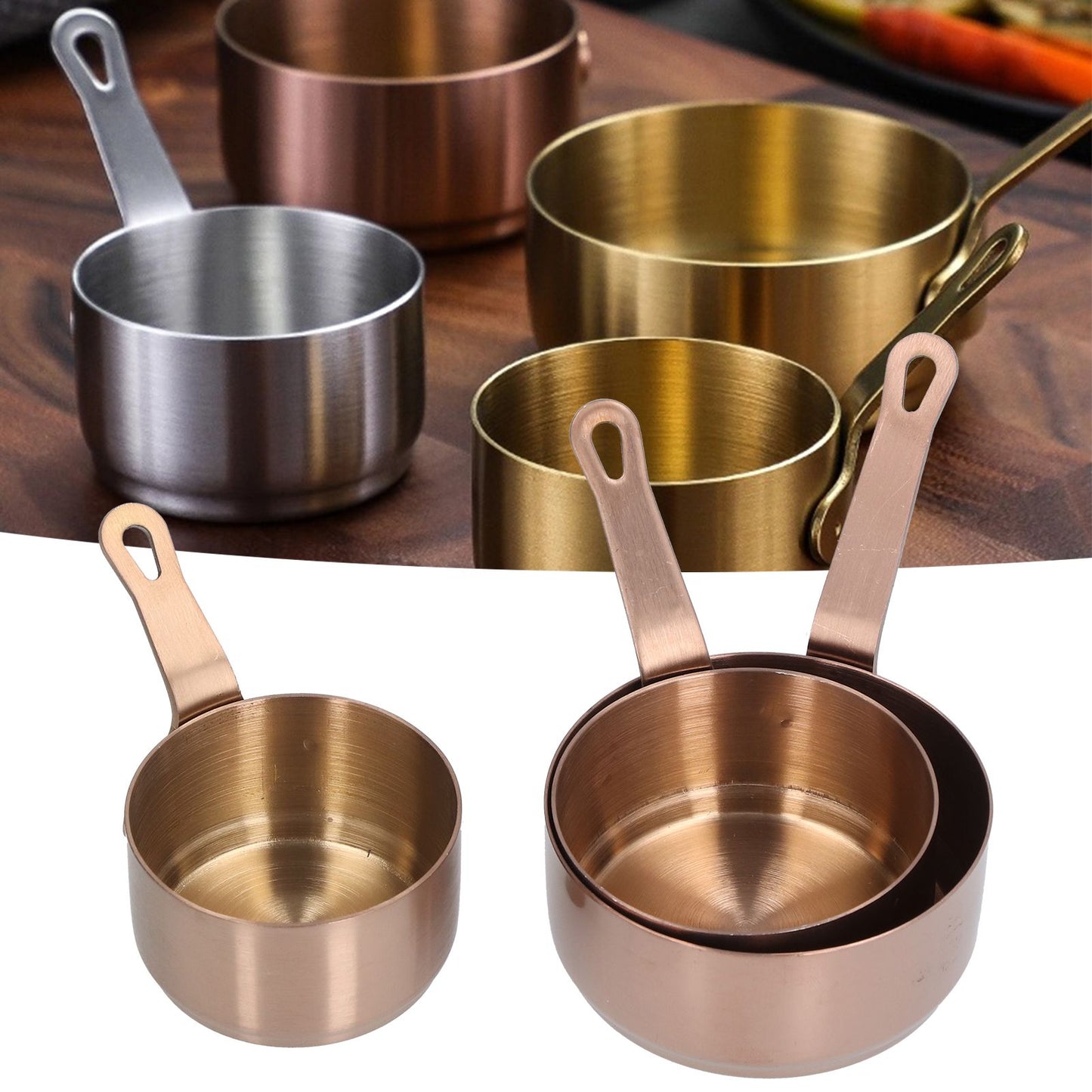 3pcs Sauce Cups Stainless Steel Sauce Dish with Handle for for Condiment Ketchup AppetizerRose Gold