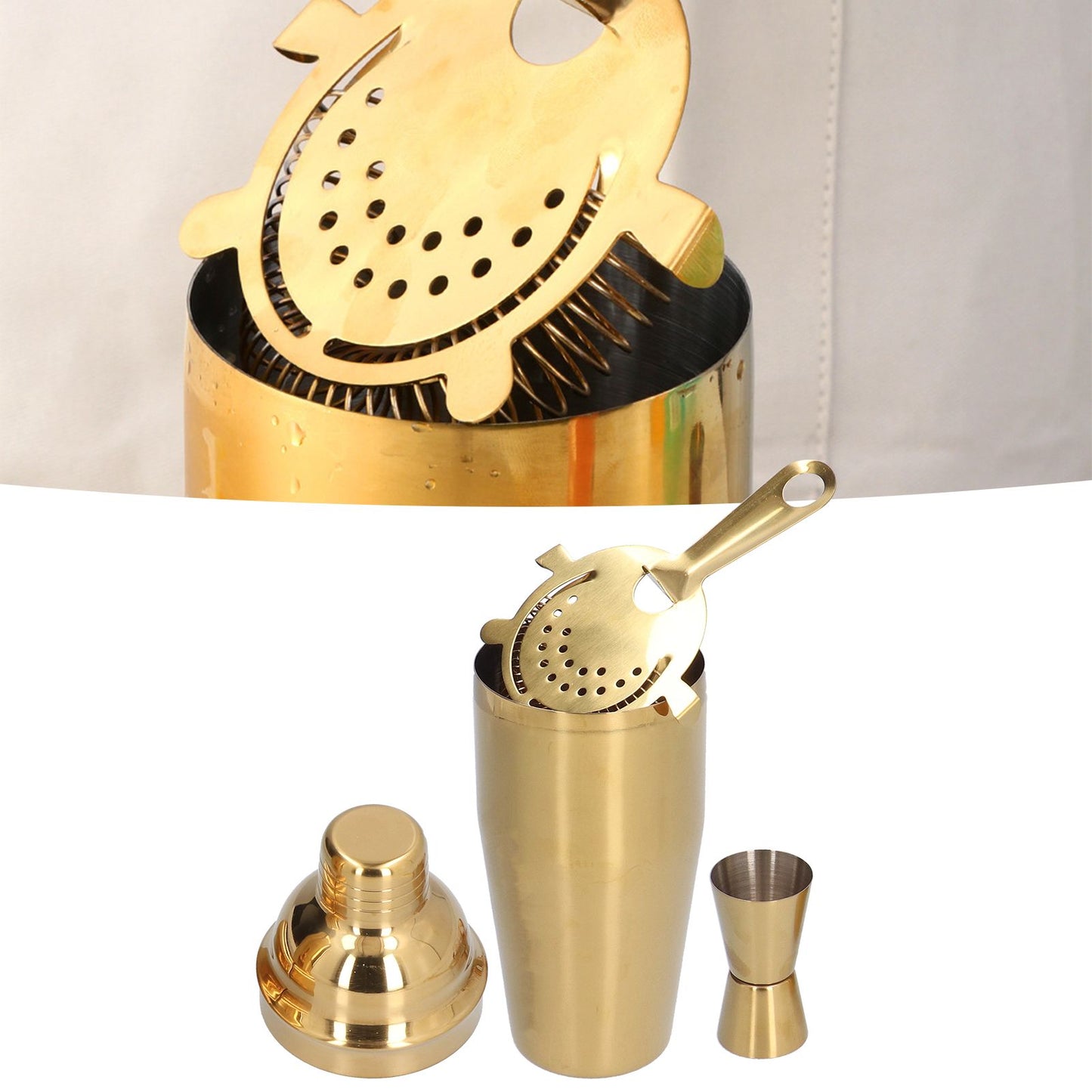Cocktail Set Fashionable 750ml Stainless Steel Barware Tool Kit with Strainer Measure Cup Shaker for Bartender BarGolden Set