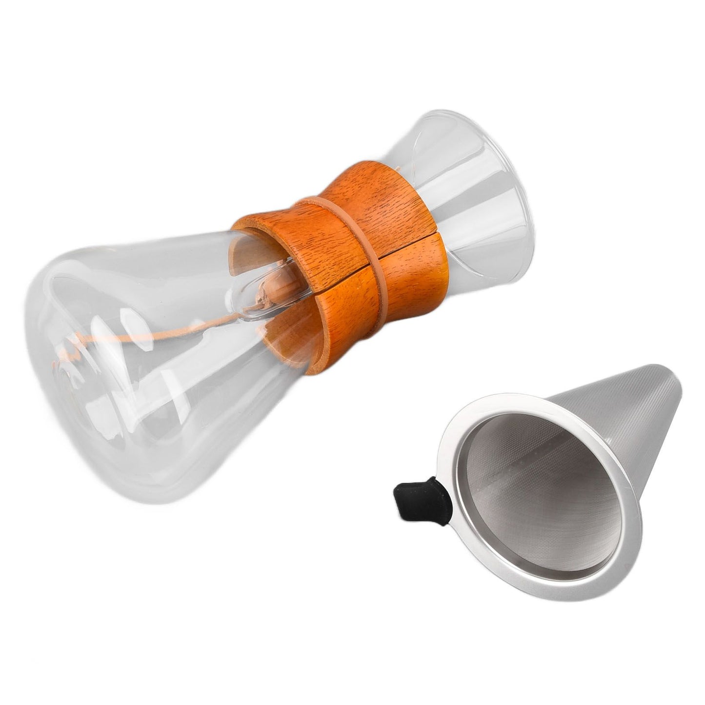 550ml Pour Over Coffee Dripper Bamboo Classic Heat Resistant Glass Coffee Maker for Home Office Coffee Shop