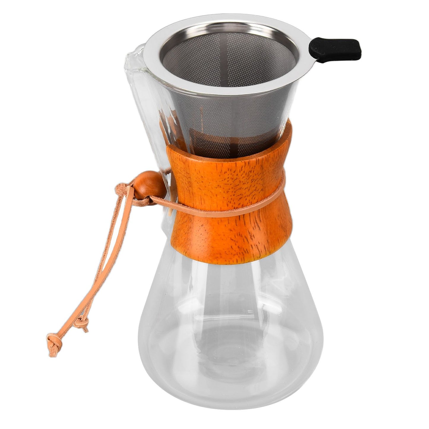550ml Pour Over Coffee Dripper Bamboo Classic Heat Resistant Glass Coffee Maker for Home Office Coffee Shop