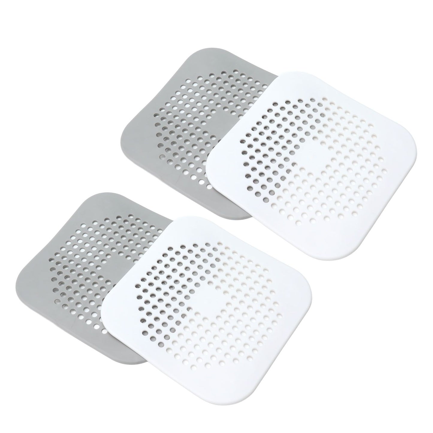 4 Pcs Drain Hair Catcher Square TPR Shower Hair Stopper with Suction Cup for Bathroom Bathtub Kitchen Grey and White