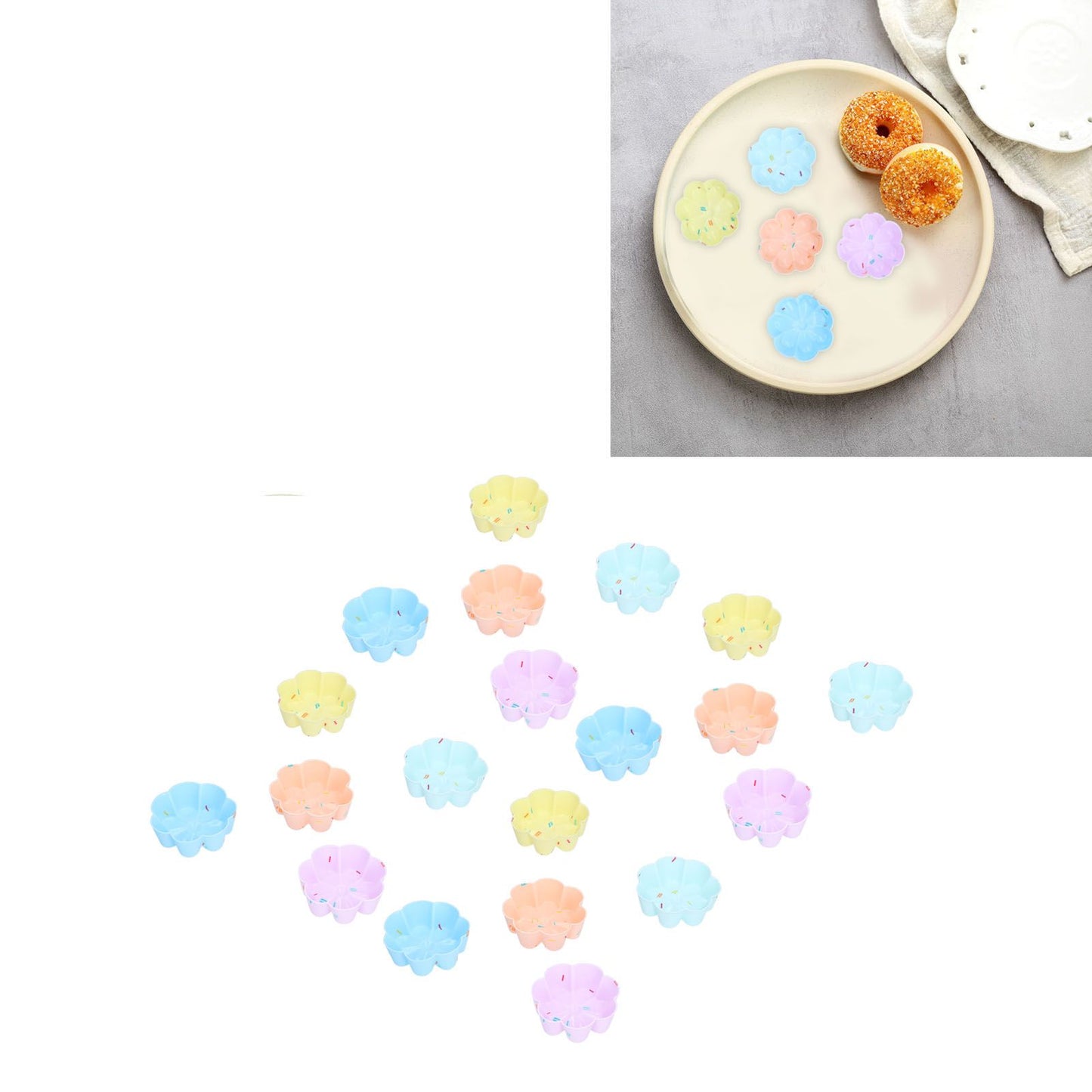20Pcs Cupcake Baking Mould Silicone Muffin Cups Cupcake Moulds Jelly Pudding Mold7 Petal Flower Set