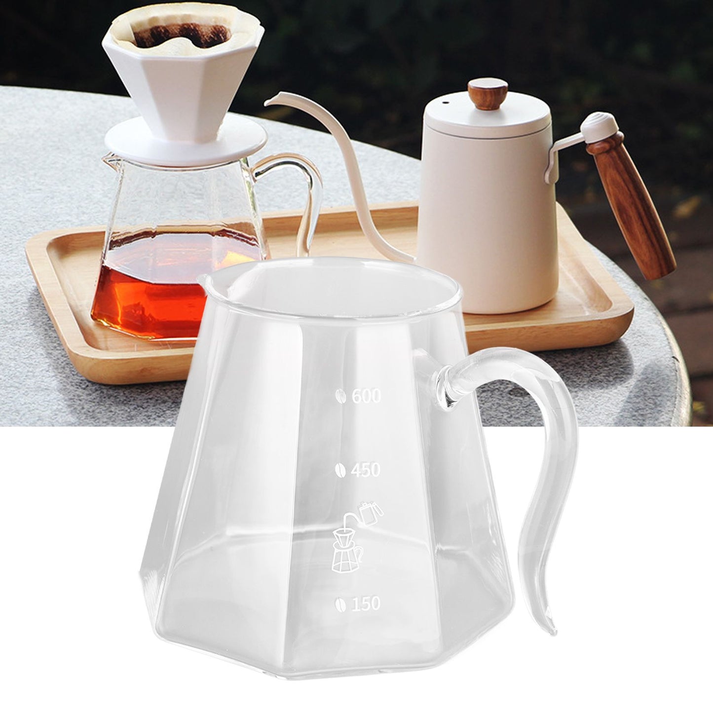 600ml Hand Drip Coffee Glass Cup with Unique Eagle Beak Handles for Making Coffee