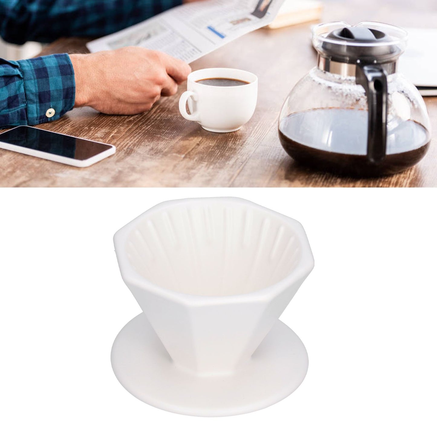 Coffee Dripper Ceramic Convenient Reliable Exquisite Portable Size Simple Design Pour Over Coffee DripperWhite
