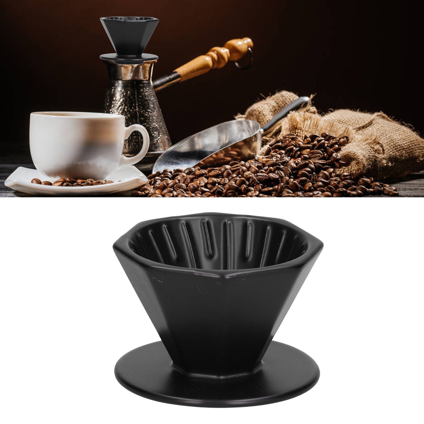 Coffee Dripper Ceramic Convenient Reliable Exquisite Portable Size Simple Design Pour Over Coffee DripperBlack