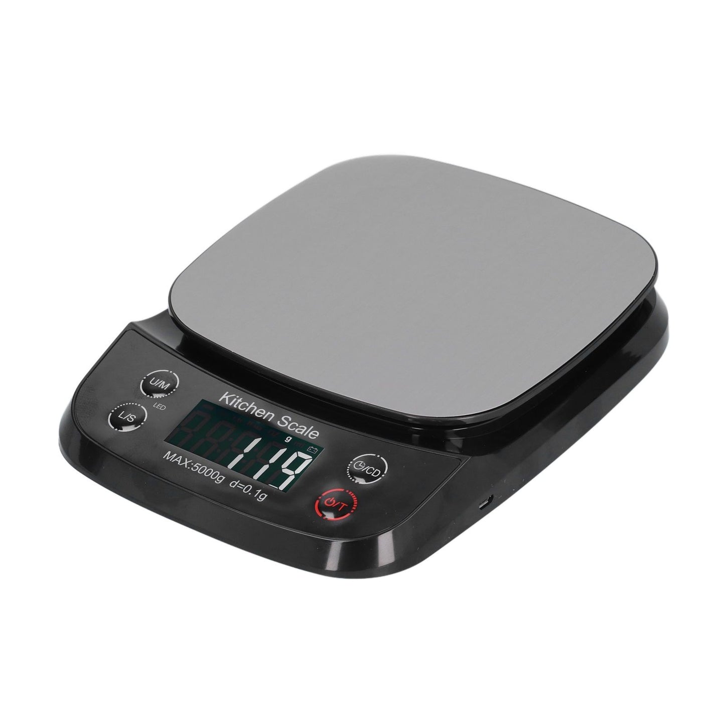Kitchen Digital Scale Household Stainless Steel Rechargeable Baking Scale for Weighing Food Black5kg/0.1g