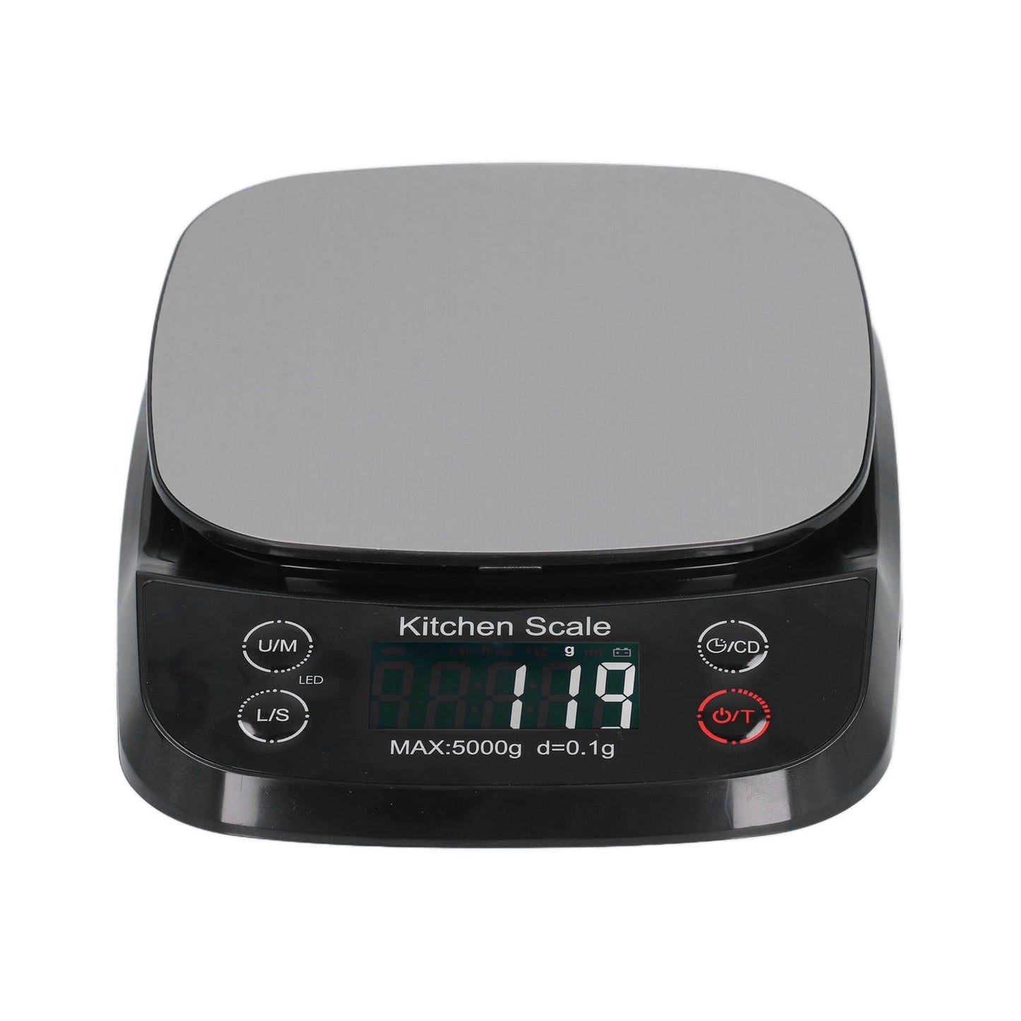 Kitchen Digital Scale Household Stainless Steel Rechargeable Baking Scale for Weighing Food Black5kg/0.1g