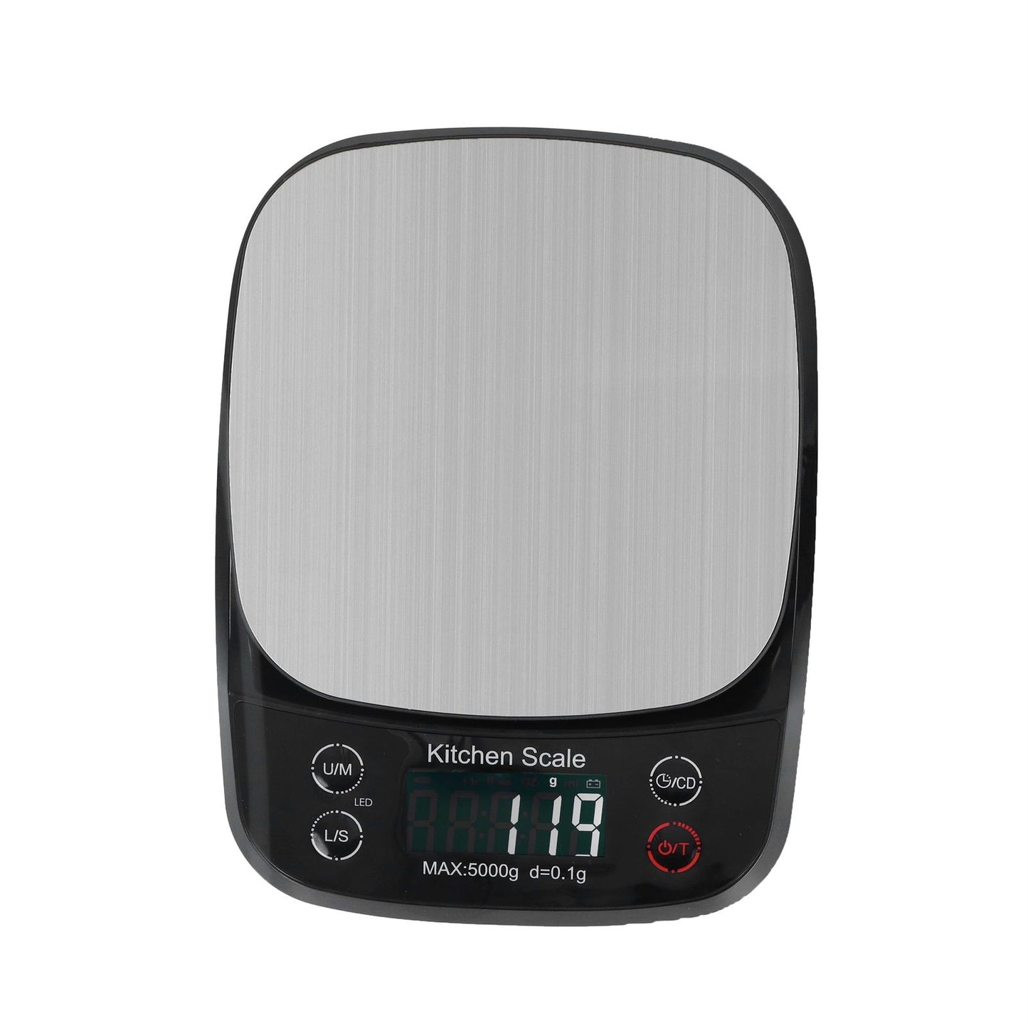Kitchen Digital Scale Household Stainless Steel Rechargeable Baking Scale for Weighing Food Black5kg/0.1g