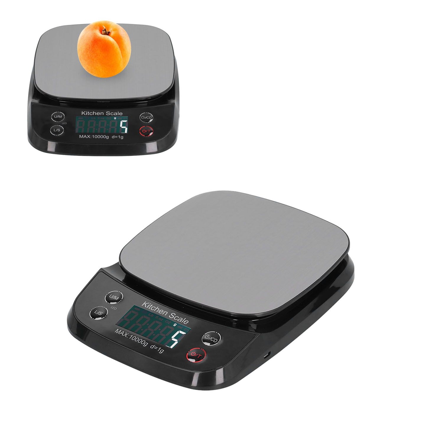 Kitchen Digital Scale Household Stainless Steel Rechargeable Baking Scale for Weighing Food Black10kg/1g