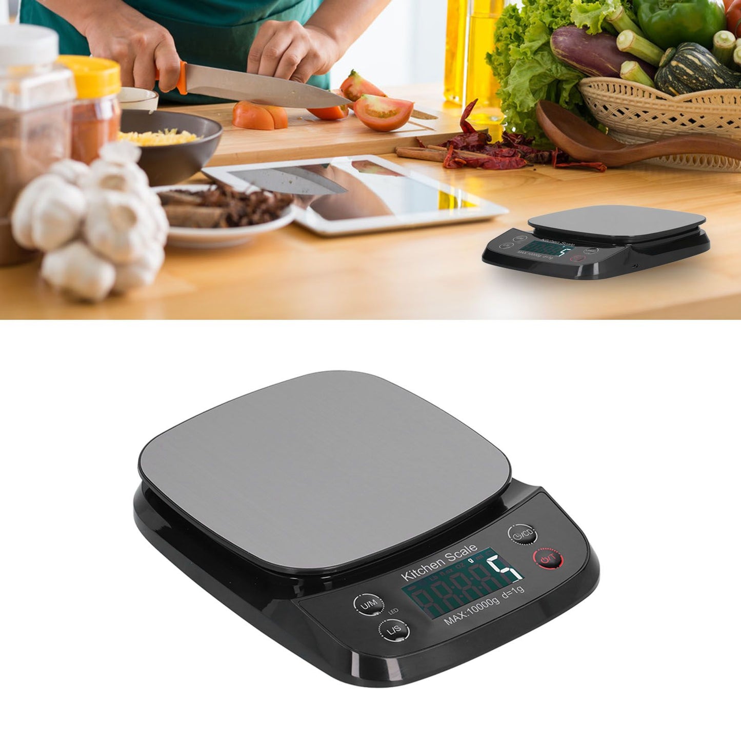 Kitchen Digital Scale Household Stainless Steel Rechargeable Baking Scale for Weighing Food Black10kg/1g