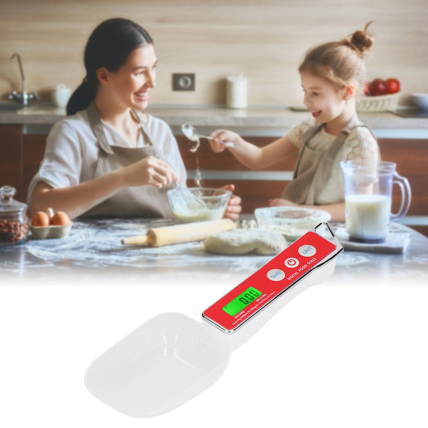 Digital Spoon Scale Household Portable Stainless Steel Kitchen Baking Scale for Flour Tea Spices 500g/0.1gRed
